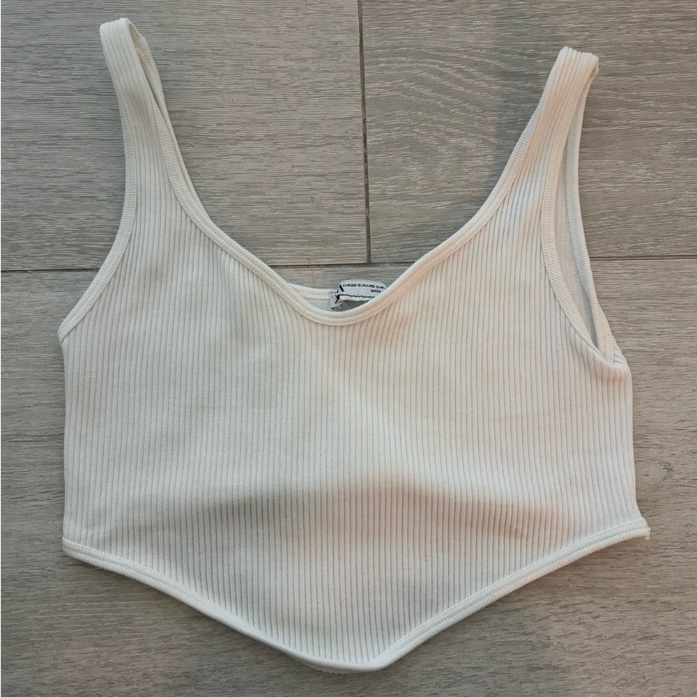 ZARA WHITE RIBBED CROP TOP